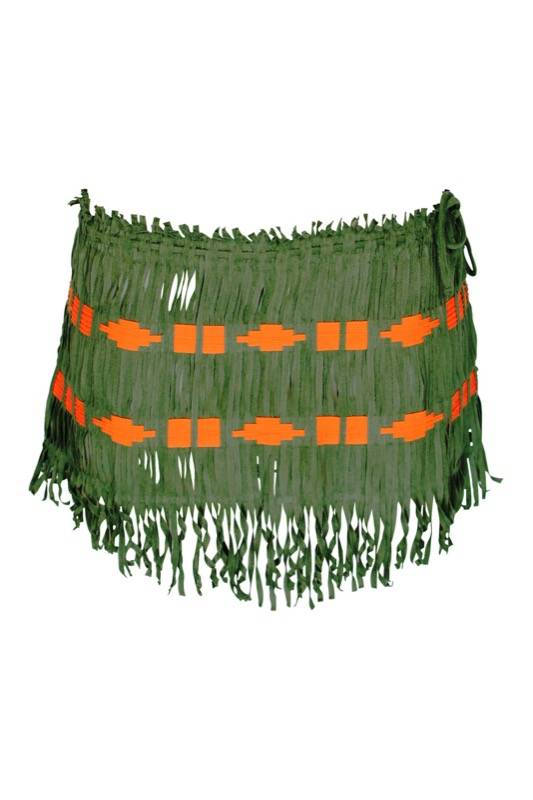 SALE Rock mit Fransen grün in gewebter Lederoptik