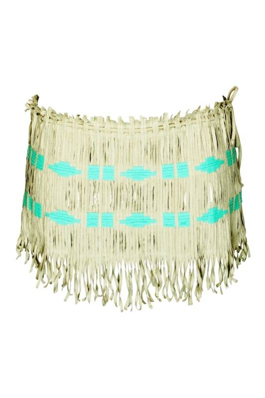 SALE Rock mit Fransen grün in gewebter Lederoptik