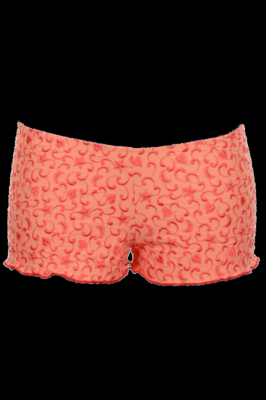 SALE Shorts mit feiner Stickerei in Rot auf Orange