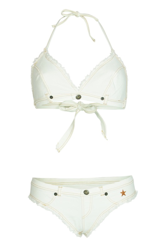 SALE Triangle Bikini Denim mit Fransen