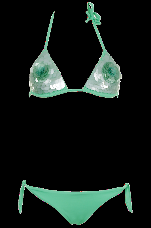 SALE Triangle Bikini mit Pailletten-Blüte in Grün