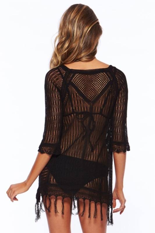 SALE Vista Beach Sweater Schwarz Mit Fransen