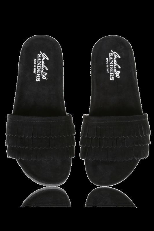 ACCESSOIRES Sandalen aus Leder mit gearbeiteten Fransen im mondänen Schwarz