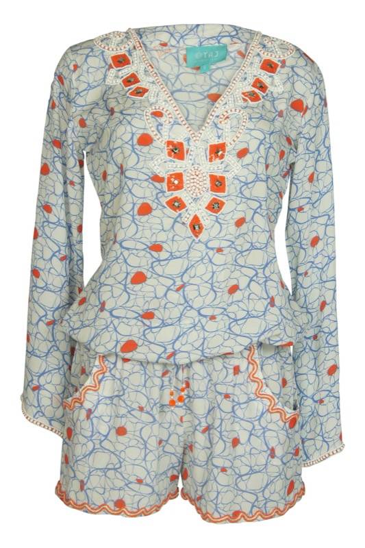 RESORTWEAR Seidenshort Mit Perlenstickerei Im Print