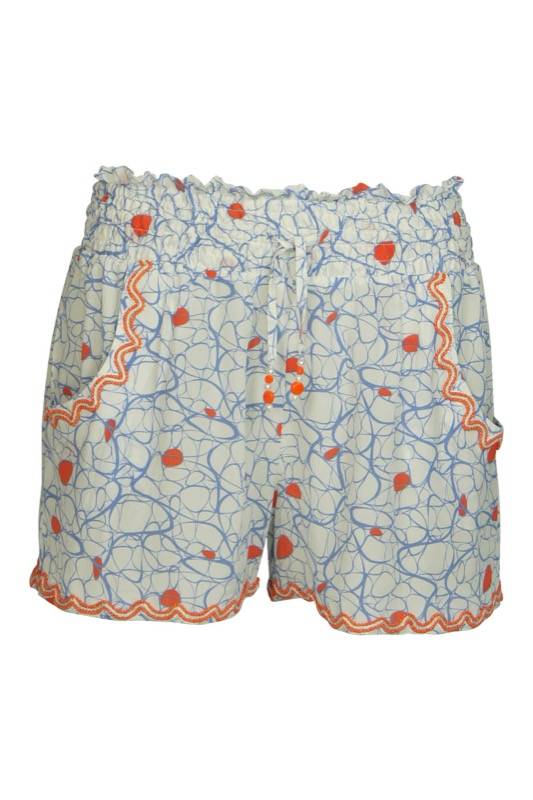 RESORTWEAR Seidenshort mit Perlenstickerei im print