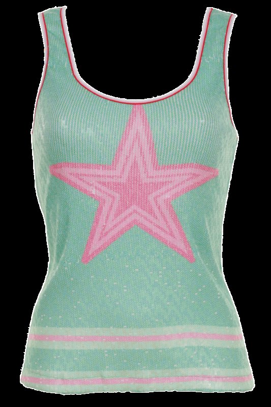 SALE Top mit Pailletten und Streifenmuster in Grün-Fushia