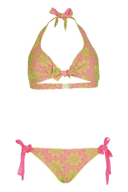 SALE Triangel Bikini mit Blütenstickerei in Pink C/D Cup