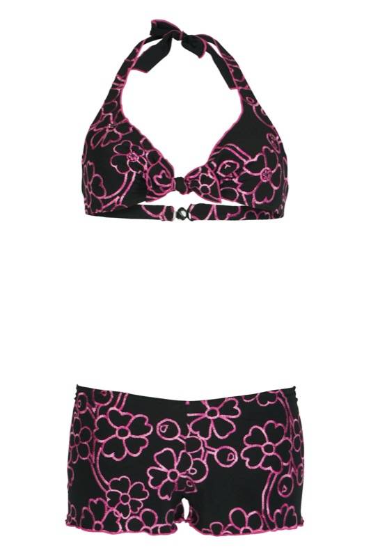 SALE Triangel Bikini Mit Blütenstickerei In Schwarz C/D Cup