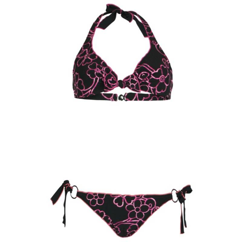 SALE Triangel Bikini mit Blütenstickerei in schwarz C/D Cup