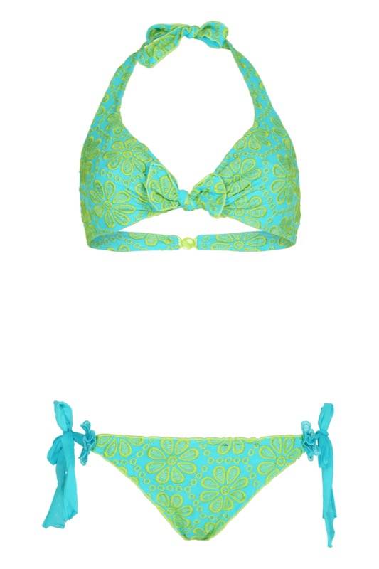 SALE Triangel Bikini Mit Blütenstickerei In Türkis C/D Cup