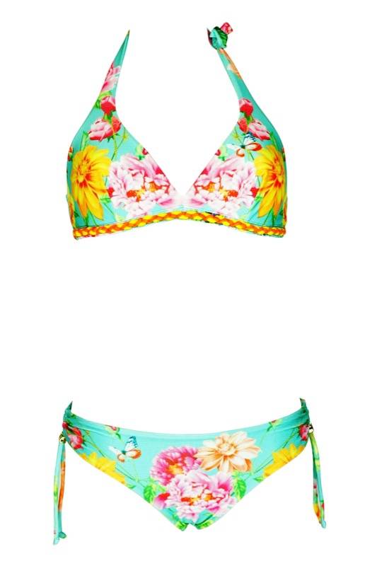 SALE Triangle Bikini mit Blumenprint in türkis C/D Cup