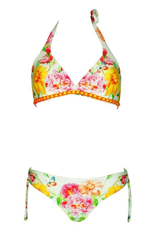 SALE Triangle Bikini mit Blumenprint in weiß C/D Cup