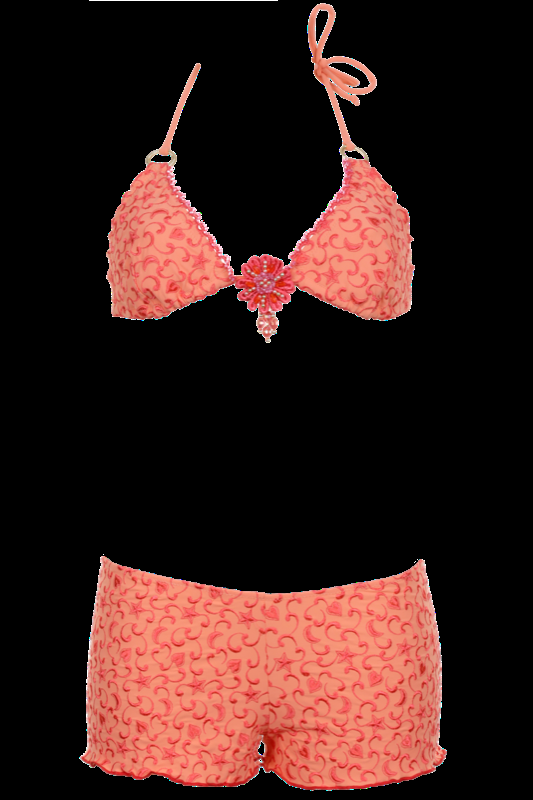 SALE Triangle Bikini Mit Feiner Perlenstickerei In Rot Auf Orange