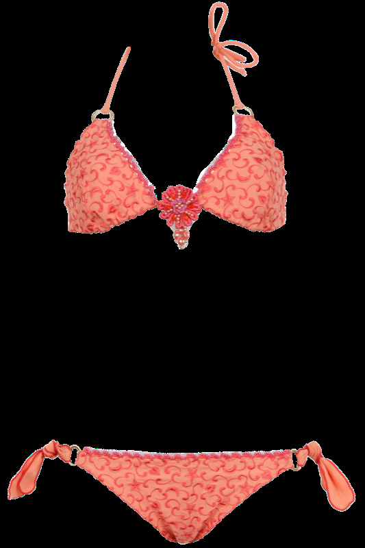 SALE Triangle Bikini mit feiner Perlenstickerei in Rot auf Orange