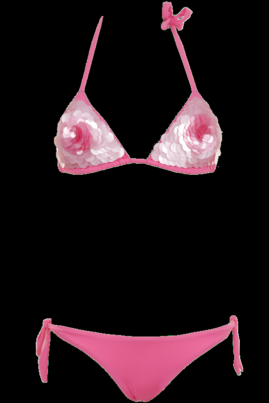 SALE Triangle Bikini mit Pailletten-Blüte in Fuchsia