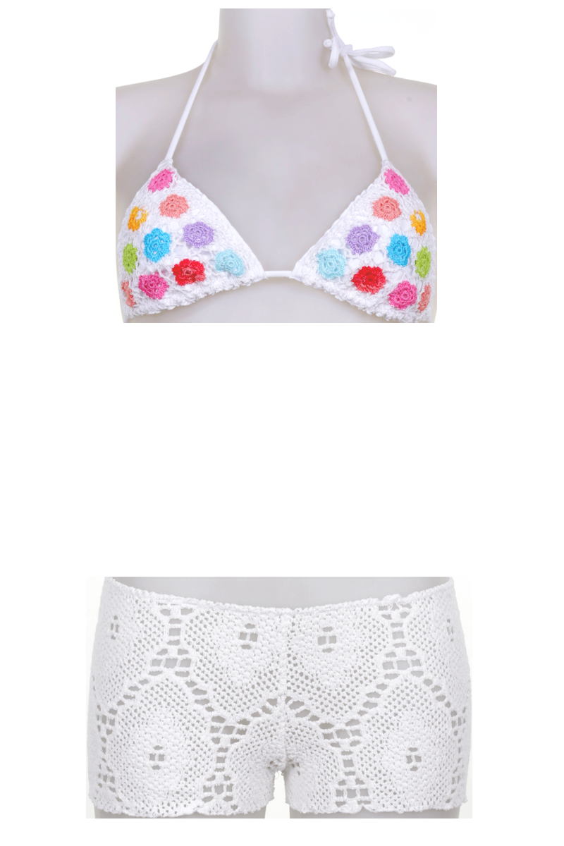 SALE Triangle Bikini Mit Stickerei In Multicolor Auf Weiß