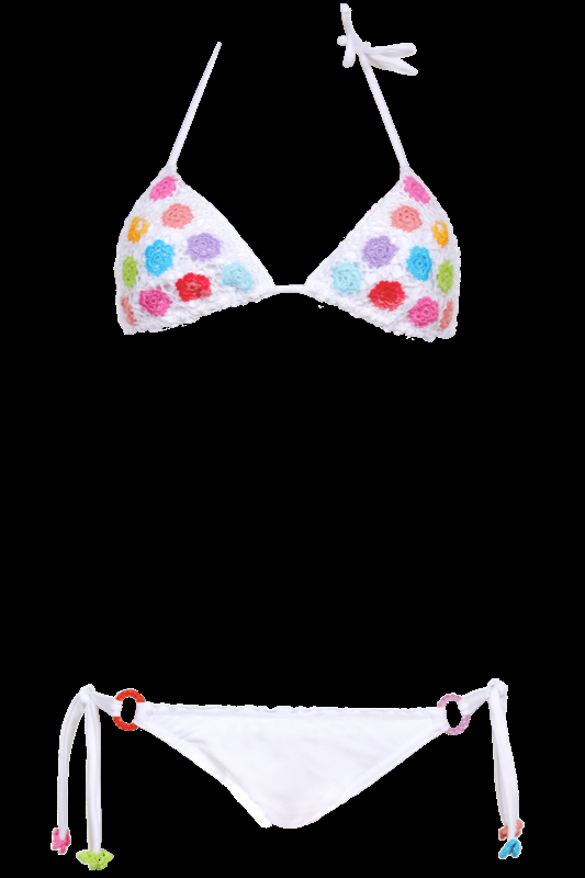SALE Triangle Bikini mit Stickerei in Multicolor auf Weiß