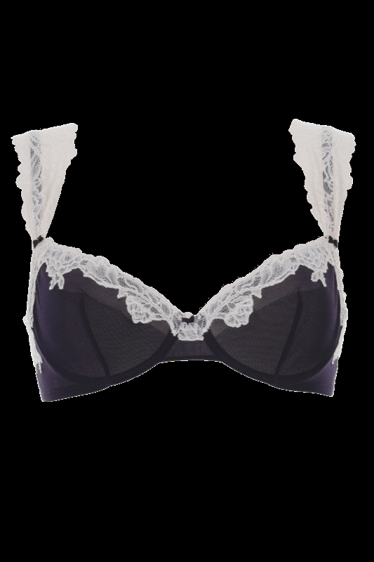 LINGERIE Ungefütterter Bügel-BH in Navy mit puderfarbener Spitze