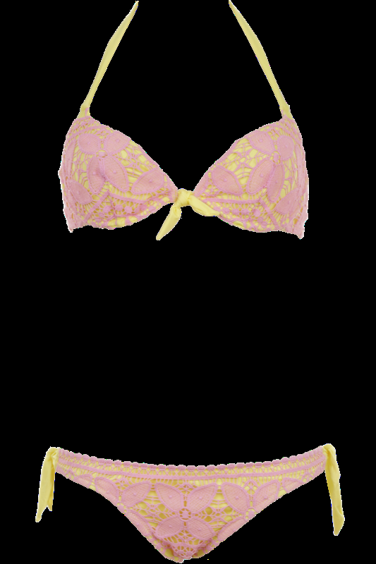 SALE Ungefütterter Bügel Bikini aus Makramee Spitze in Rose