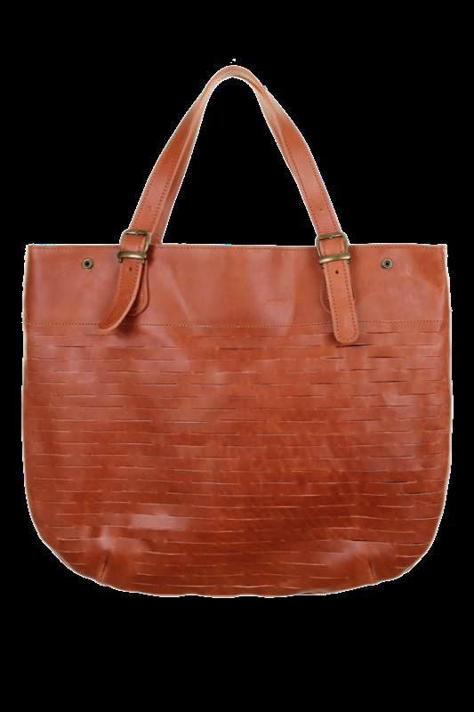 SALE Wallace Shopper Aus Leder In Cognacfarbe Und Perlen-Münzen-Stickerei In Blautönen