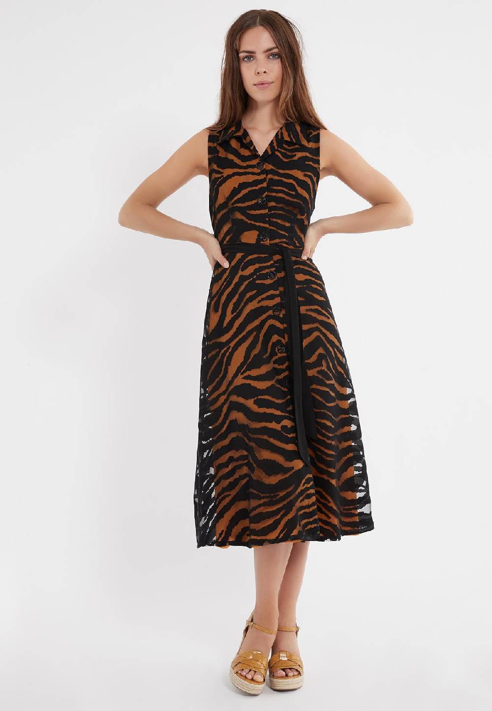 Ana Alcazar Blusenkleid Zapa Schwarz-Braun