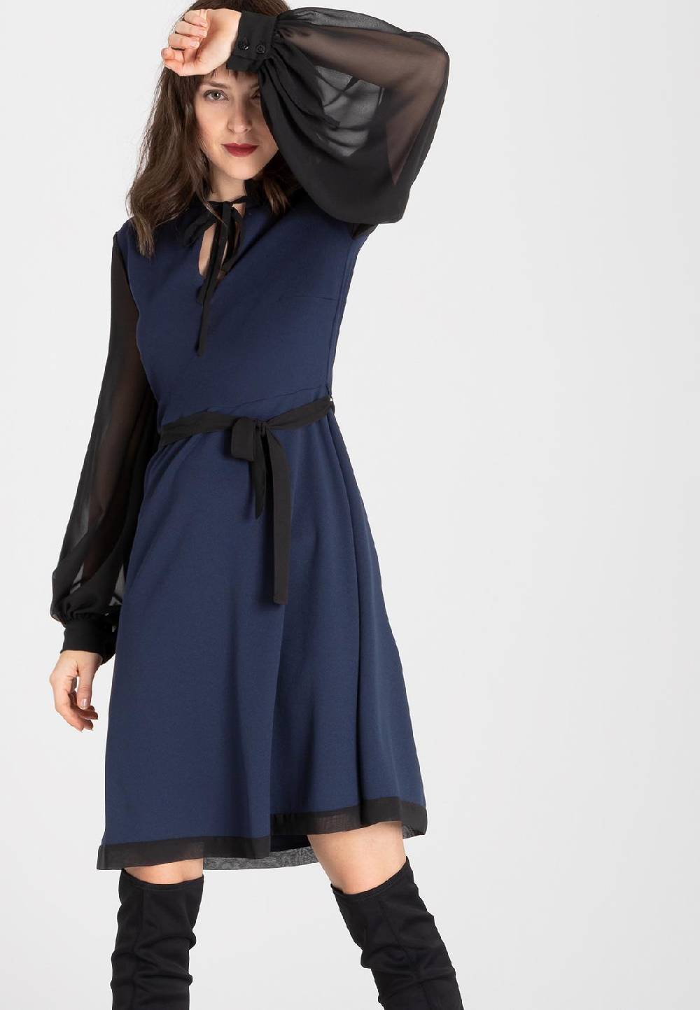 Ana Alcazar Chiffon Kleid Waery Blau