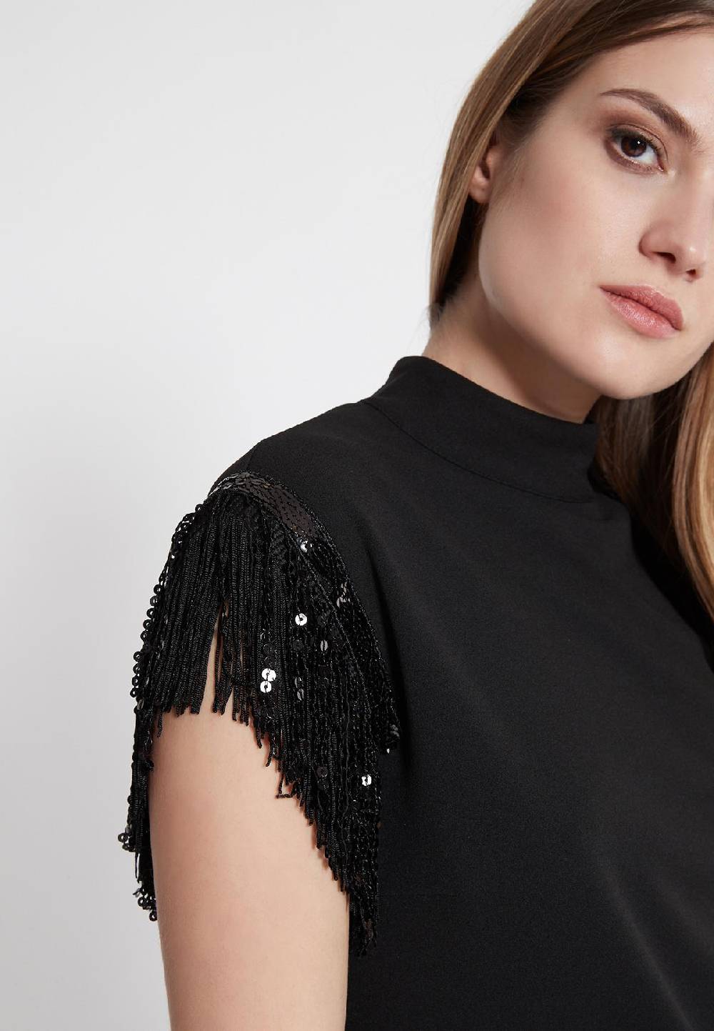 Ana Alcazar Fransen Kleid Waeta Schwarz