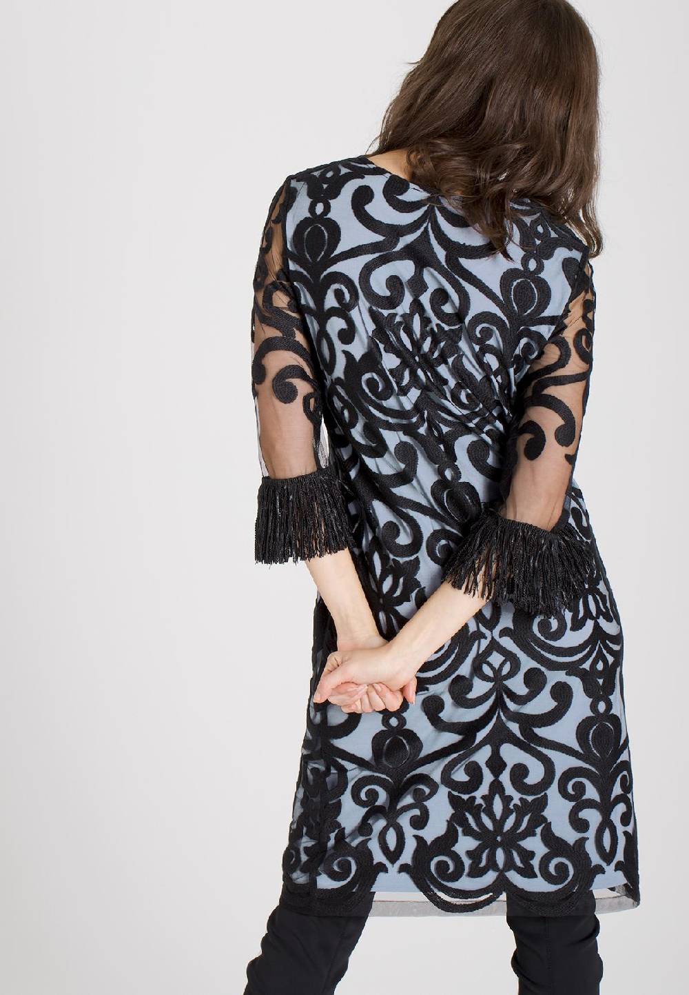 Ana Alcazar Fransenarm Kleid Warana Blau