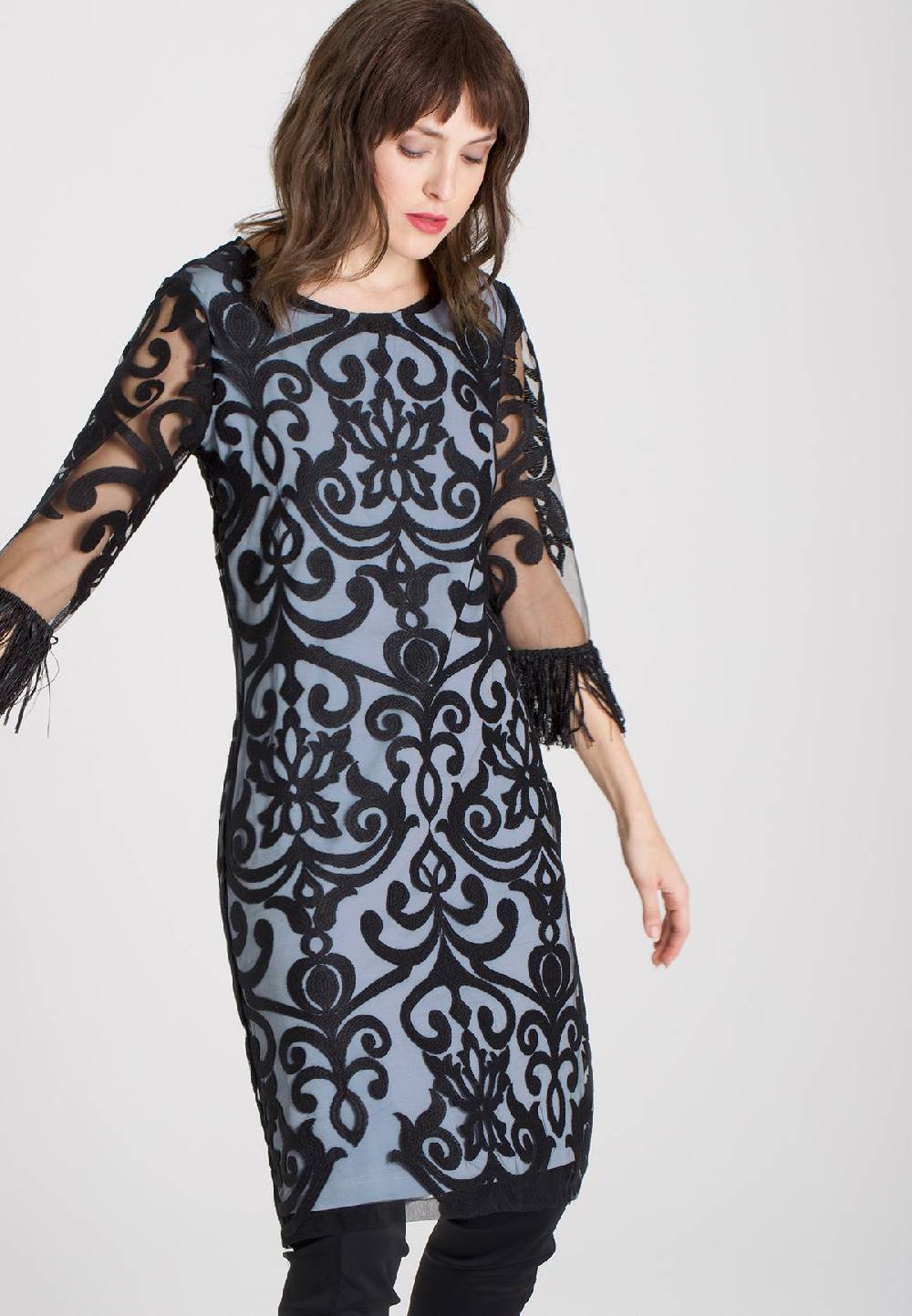 Ana Alcazar Fransenarm Kleid Warana Blau