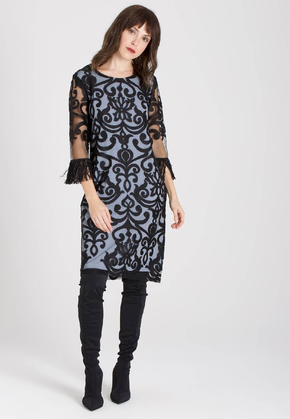 Ana Alcazar Fransenarm Kleid Warana Blau