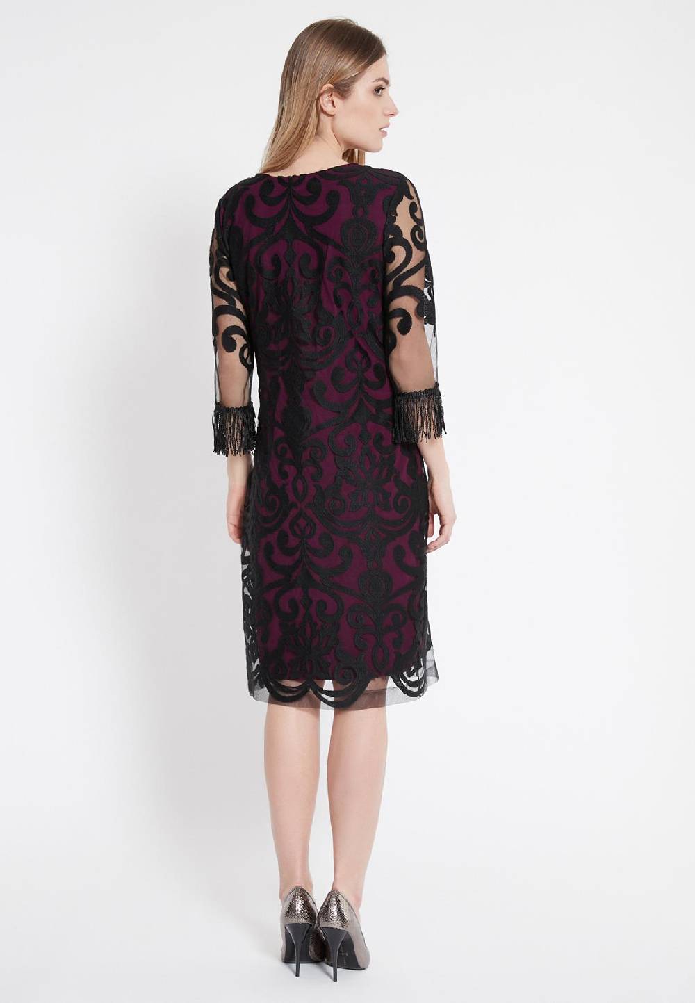 Ana Alcazar Fransenarm Kleid Warasa Bordeaux