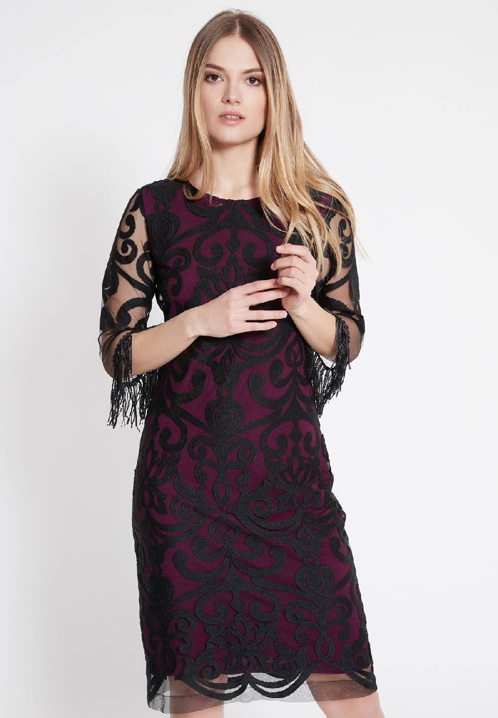 Ana Alcazar Fransenarm Kleid Warasa Bordeaux