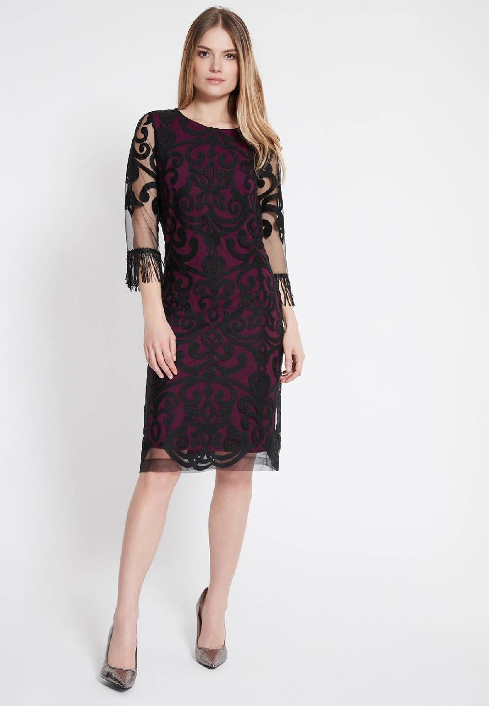 Ana Alcazar Fransenarm Kleid Warasa Bordeaux