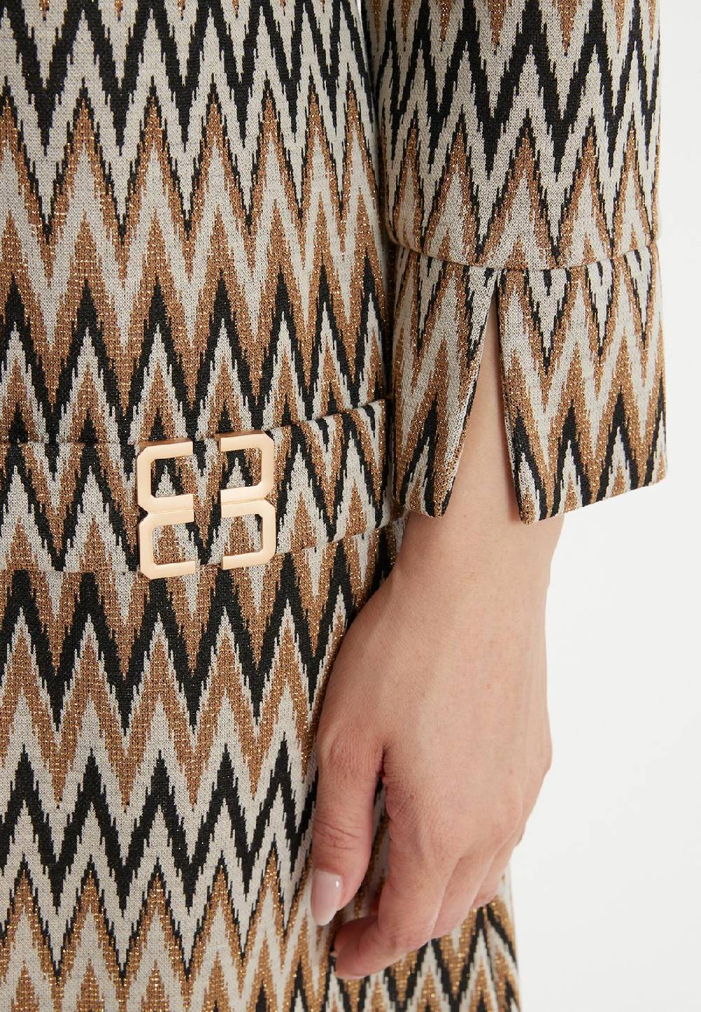 Ana Alcazar Schwarz-Gold-Beiges Tunikakleid Penalle