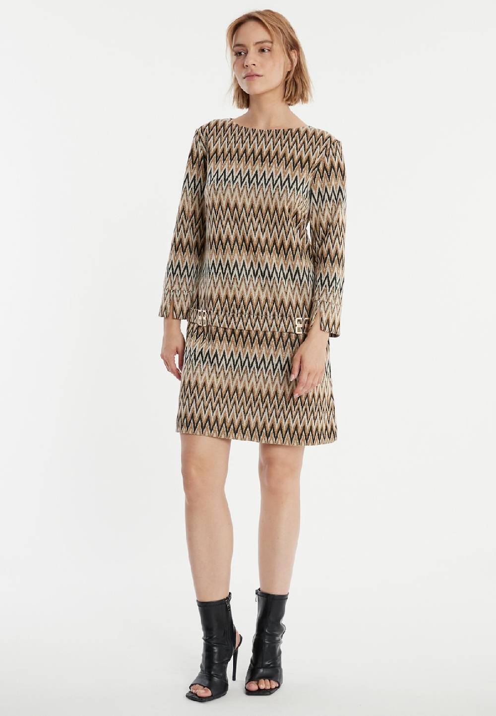 Ana Alcazar Schwarz-Gold-Beiges Tunikakleid Penalle