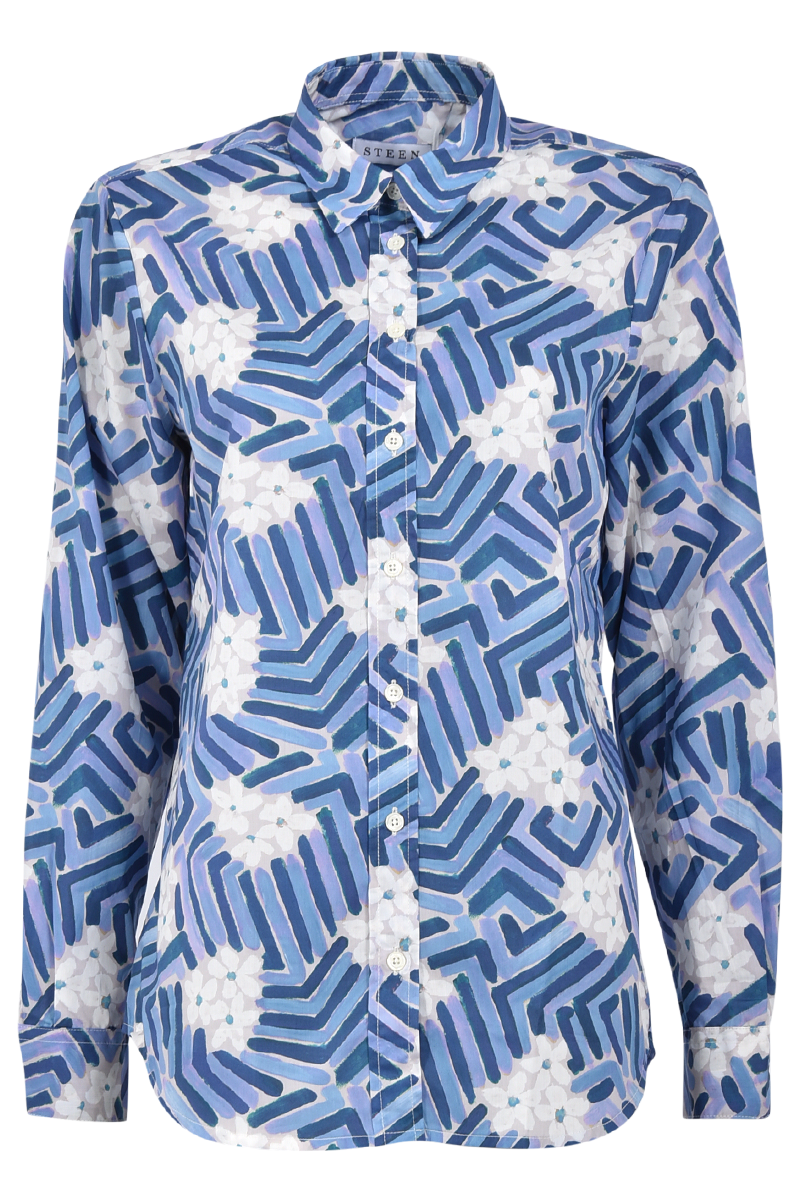 STEEN Bluse mit grafischem Blumenmuster von Liberty, Kellerfalte und abgerundetem Saum