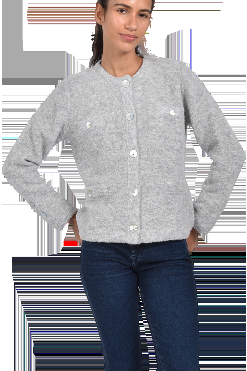 Pierre Claire Exquisite Bouclé-Strickjacke Mit Rundhalsausschnitt Von Pierre Claire