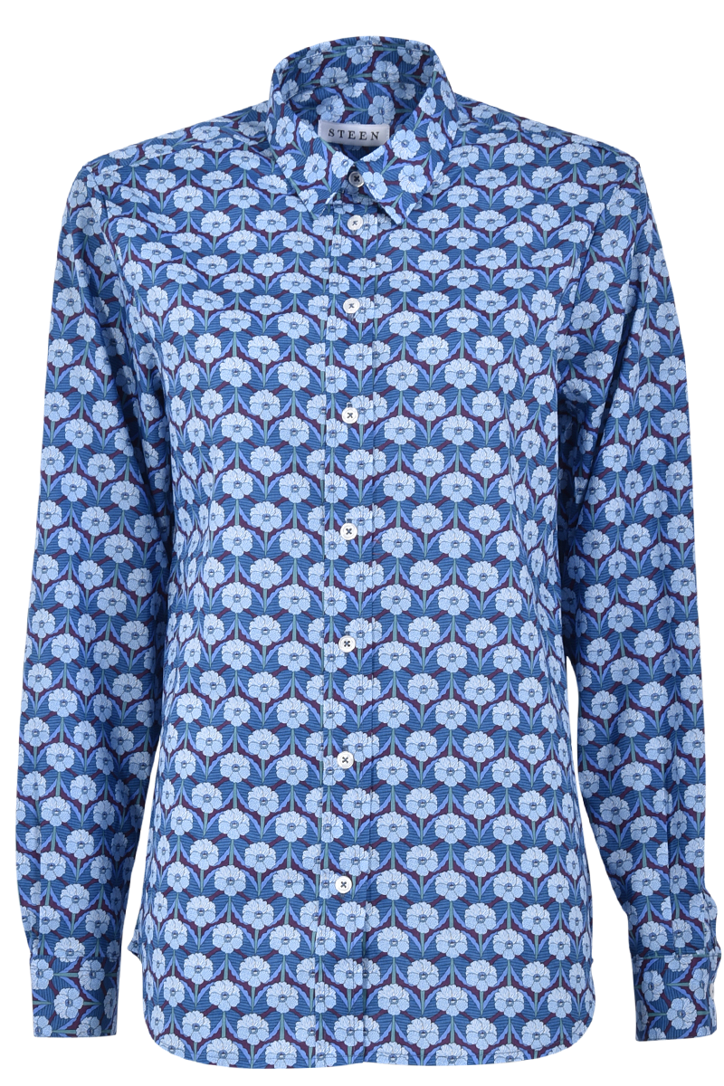STEEN Hemdbluse mit Blumenmuster von Liberty, Kellerfalte und abgerundetem Saum
