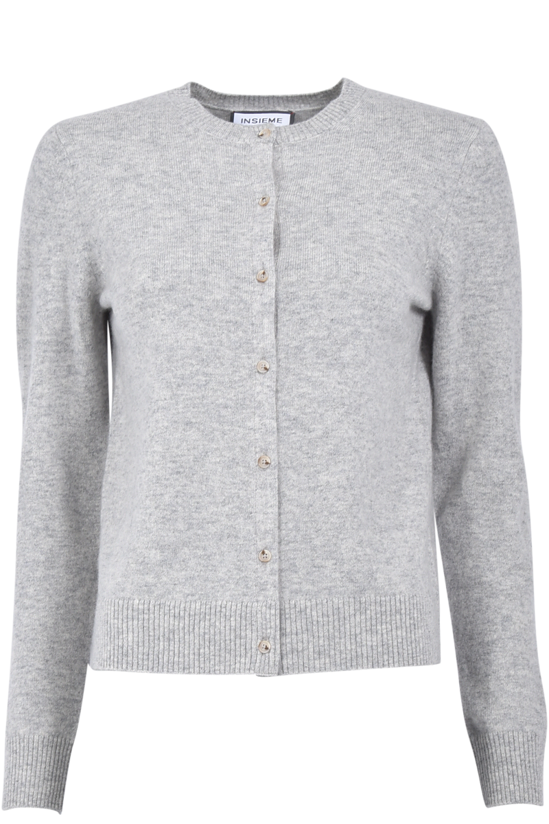 INSIEME Klassische Rundhalsjacke aus 100% Kaschmir mit breitem Bund und senkrechtem Maschendetail im Rücken von INSIEME