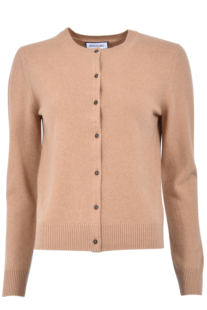 INSIEME Klassische Rundhalsjacke aus 100% Kaschmir mit breitem Bund und senkrechtem Maschendetail im Rücken von INSIEME