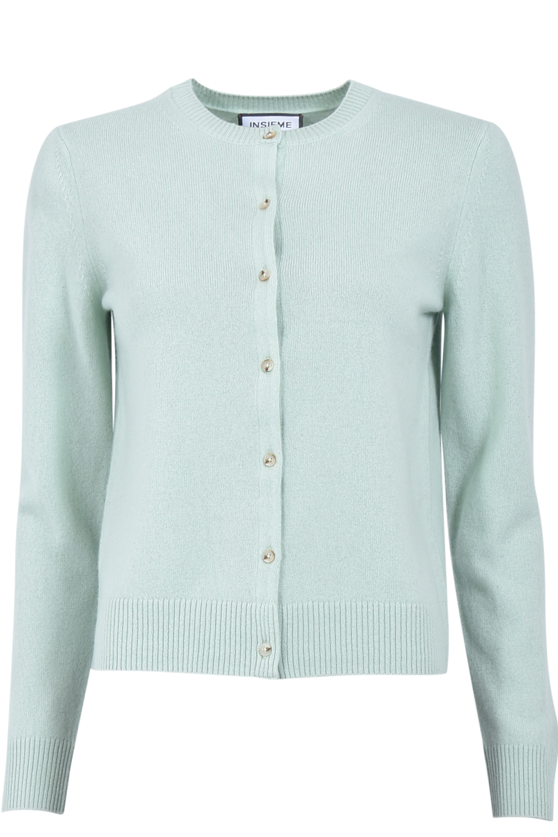 INSIEME Klassische Rundhalsjacke aus 100% Kaschmir mit breitem Bund und senkrechtem Maschendetail im Rücken von INSIEME