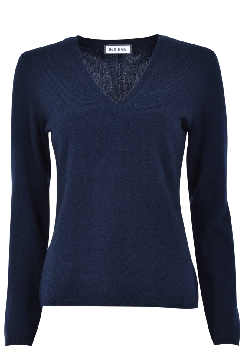 INSIEME Klassischer V-Ausschnitt-Pullover aus 100% Cashmere mit Maschendetail im Rücken von INSIEME