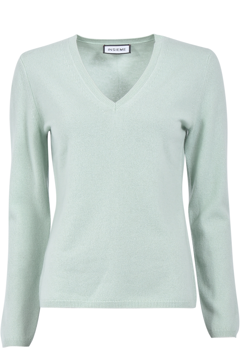 INSIEME Klassischer V-Ausschnitt-Pullover aus 100% Cashmere mit Maschendetail im Rücken von INSIEME