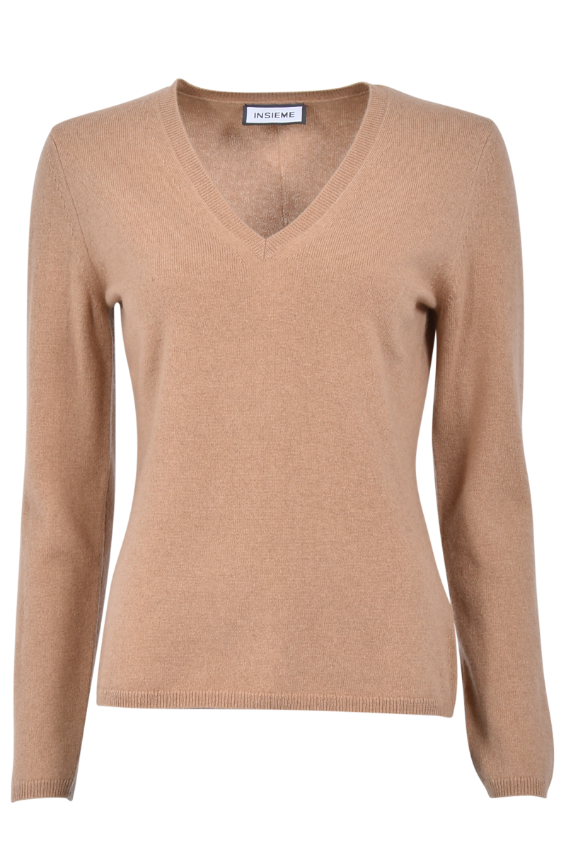 INSIEME Klassischer V-Ausschnitt-Pullover aus 100% Cashmere mit Maschendetail im Rücken von INSIEME