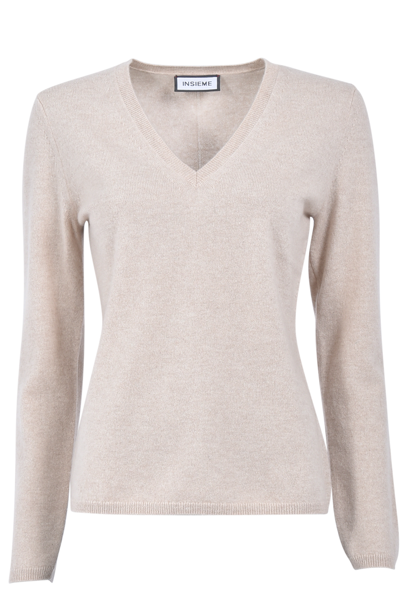 INSIEME Klassischer V-Ausschnitt-Pullover aus 100% Cashmere mit Maschendetail im Rücken von INSIEME