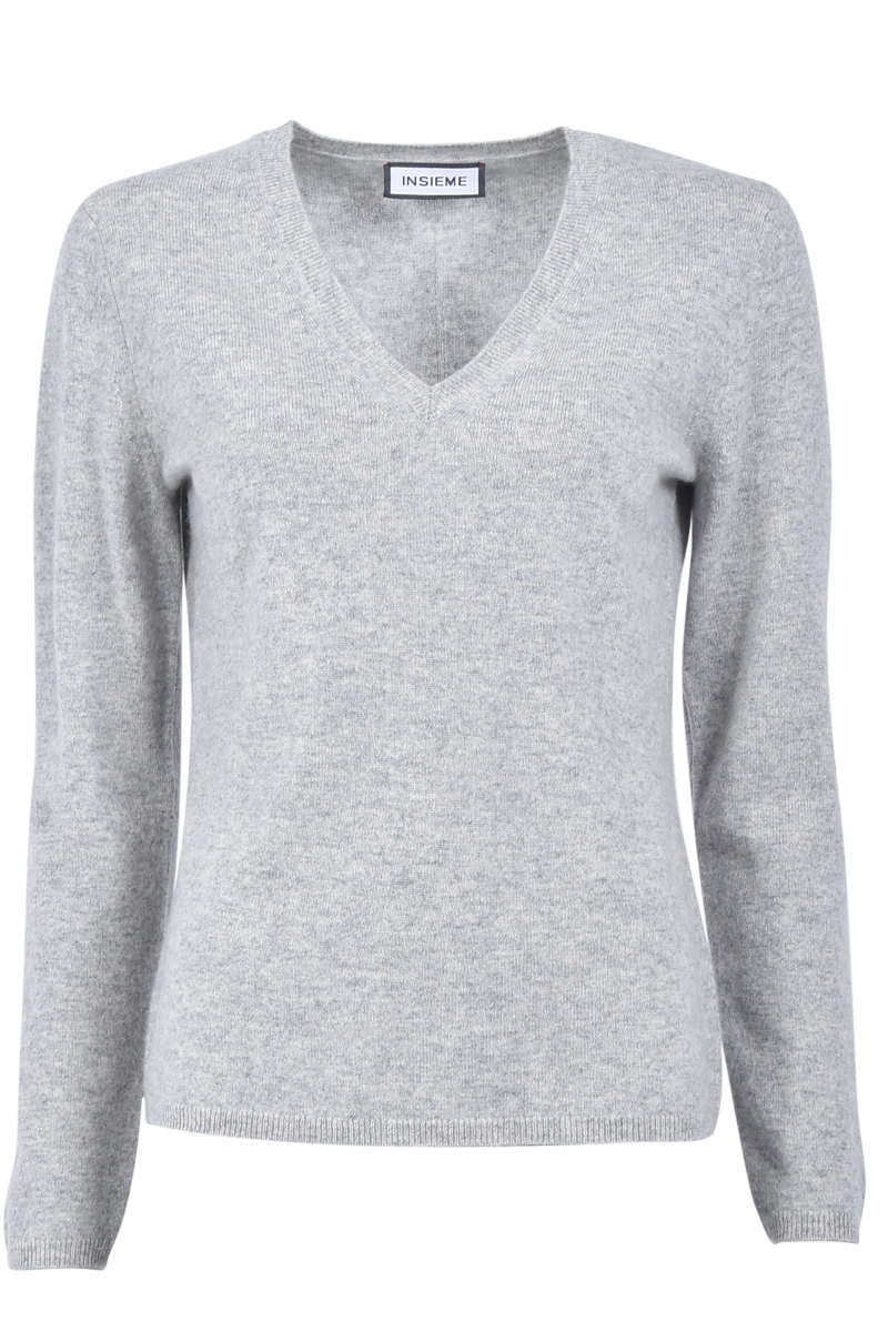 INSIEME Klassischer V-Ausschnitt-Pullover aus 100% Cashmere mit Maschendetail im Rücken von INSIEME