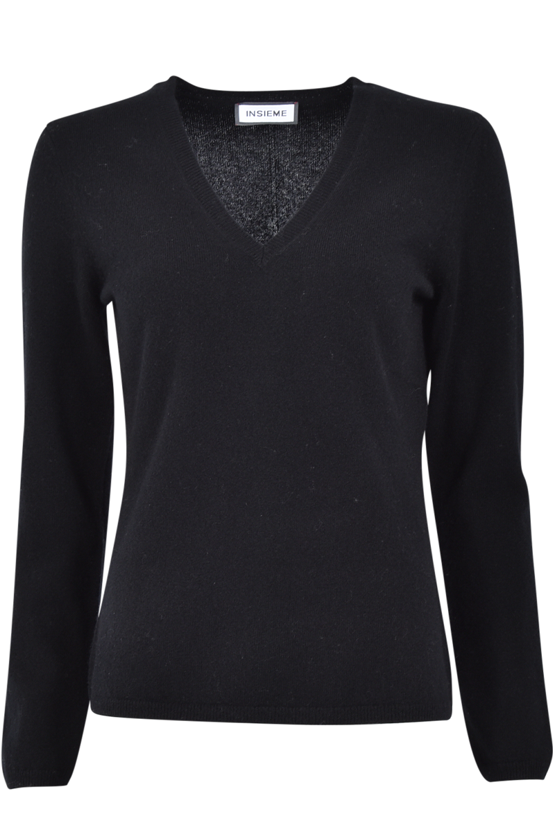 INSIEME Klassischer V-Ausschnitt-Pullover aus 100% Cashmere mit Maschendetail im Rücken von INSIEME