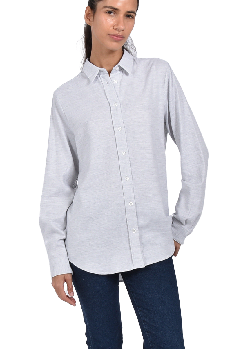 STEEN Melierte Flanellbluse Mit Kellerfalte Und Abgerundetem Saum