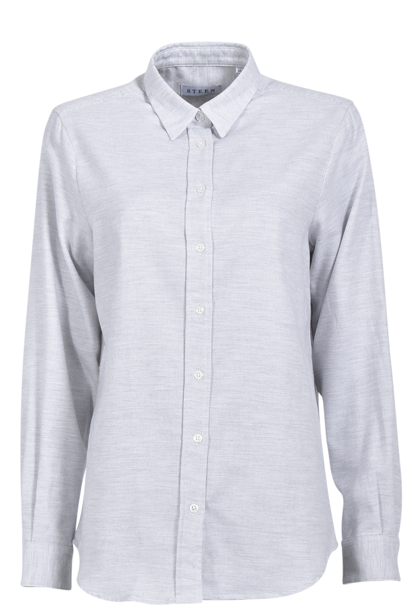 STEEN Melierte Flanellbluse mit Kellerfalte und abgerundetem Saum