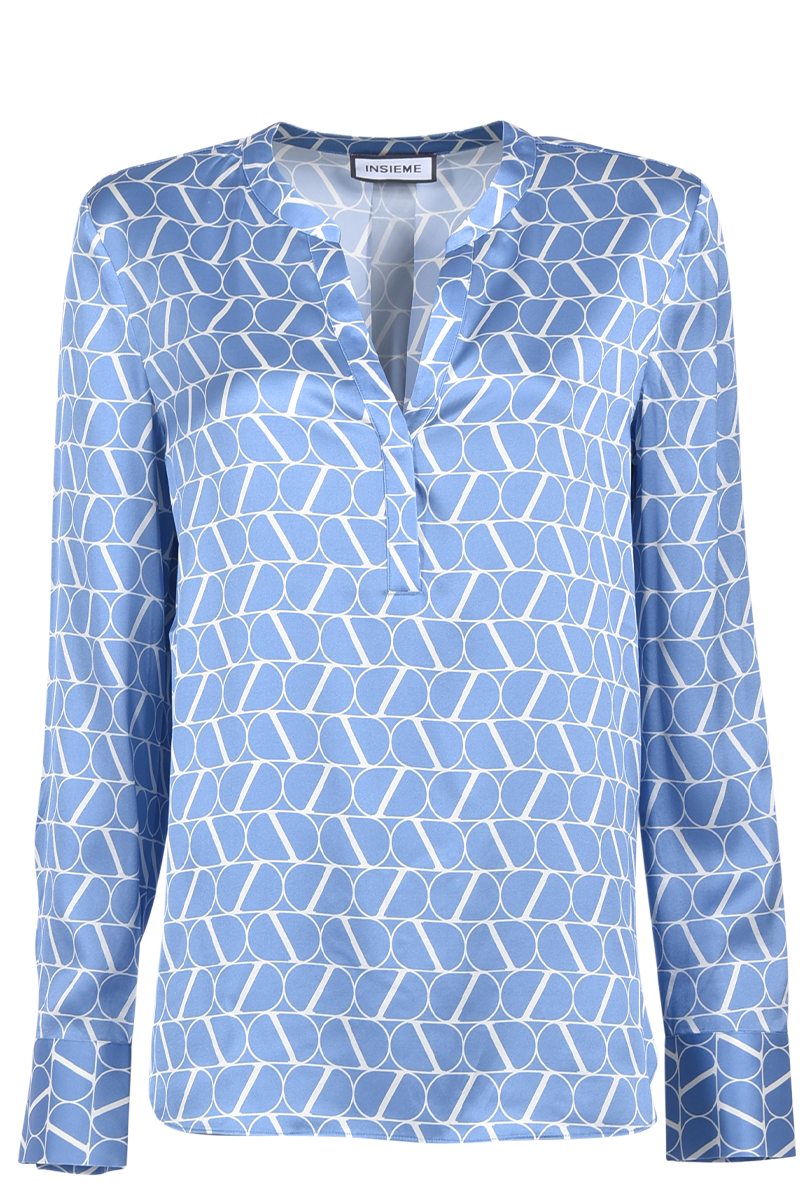 INSIEME Seidenbluse mit V-Ausschnitt und "I" Logo-Druck von INSIEME